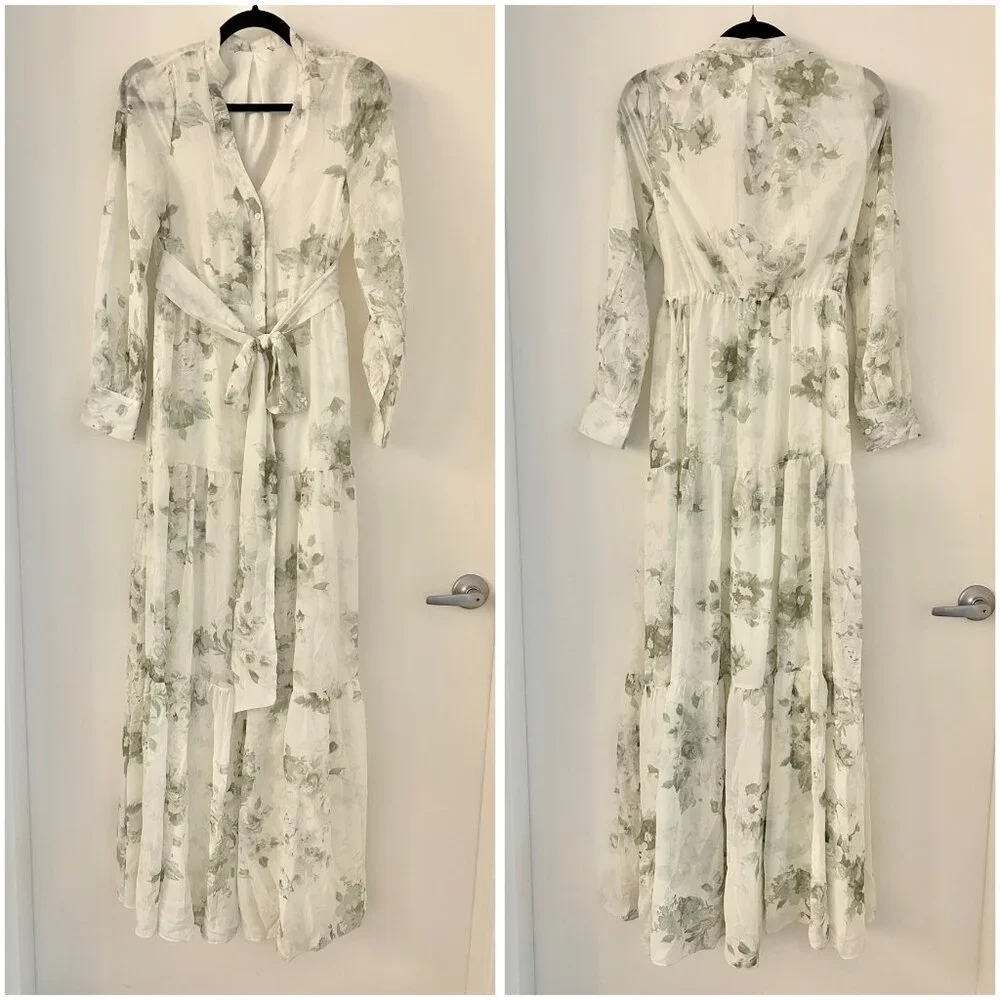Baltic Born Lizette Maxi Dress in White Green Sage Floral Size S NWOT - Picture 3 of 10